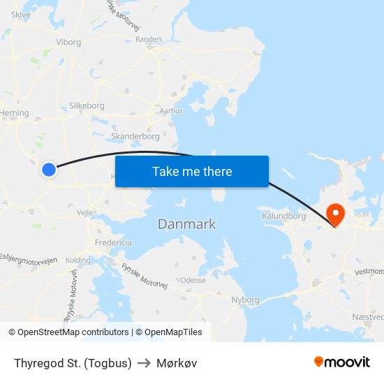 Thyregod St. (Togbus) to Mørkøv map