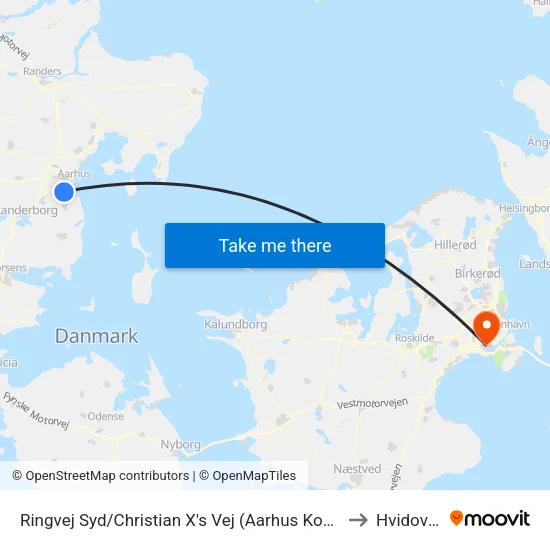 Ringvej Syd/Christian X's Vej (Aarhus Kom) to Hvidovre map