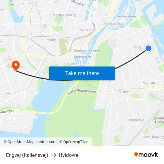 Engvej (Italiensvej) to Hvidovre map