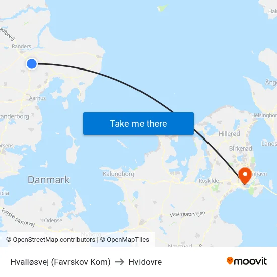 Hvalløsvej (Favrskov Kom) to Hvidovre map