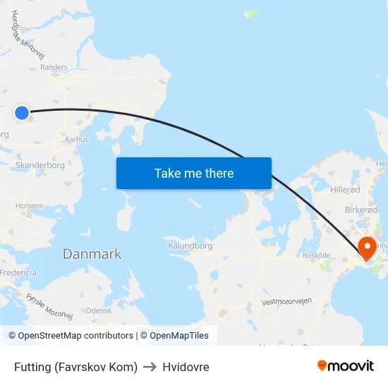 Futting (Favrskov Kom) to Hvidovre map