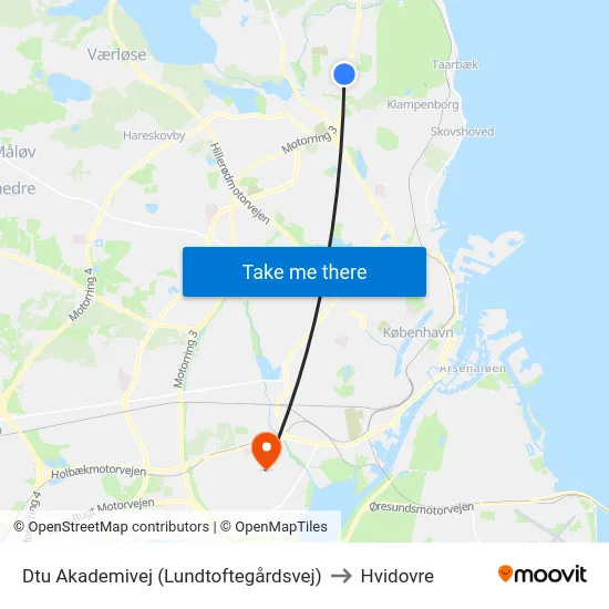 Dtu Akademivej (Lundtoftegårdsvej) to Hvidovre map