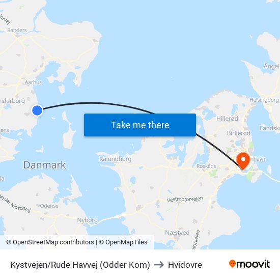 Kystvejen/Rude Havvej (Odder Kom) to Hvidovre map