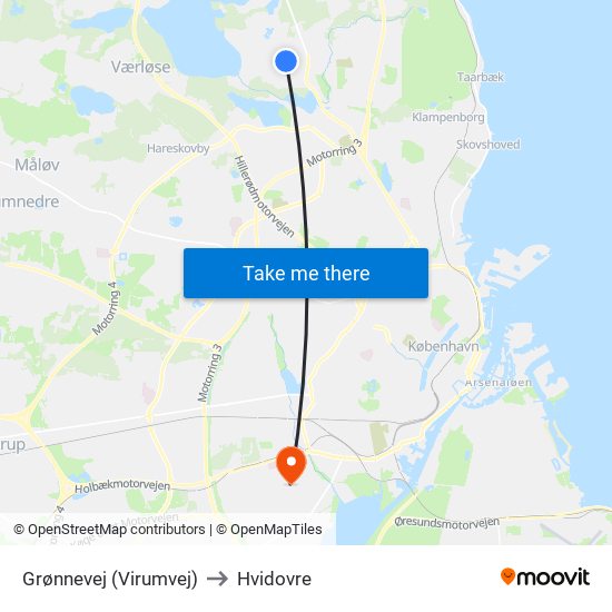 Grønnevej (Virumvej) to Hvidovre map