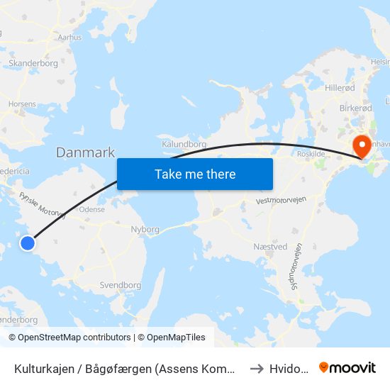 Kulturkajen / Bågøfærgen (Assens Kommune) to Hvidovre map