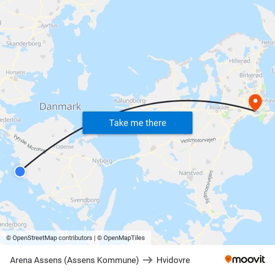 Arena Assens (Assens Kommune) to Hvidovre map
