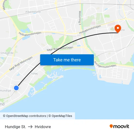 Hundige St. to Hvidovre map