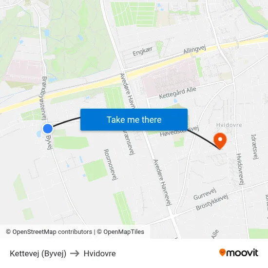 Kettevej (Byvej) to Hvidovre map