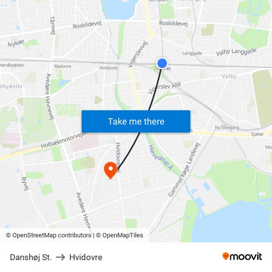 Danshøj St. to Hvidovre map
