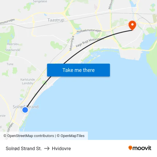 Solrød Strand St. to Hvidovre map
