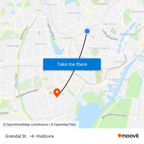 Grøndal St. to Hvidovre map