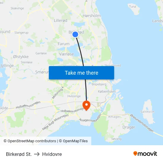 Birkerød St. to Hvidovre map