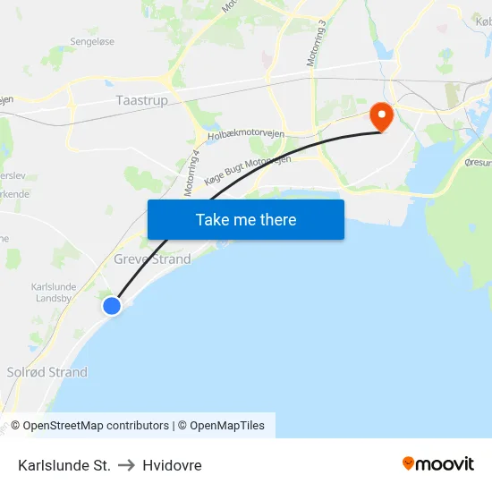 Karlslunde St. to Hvidovre map
