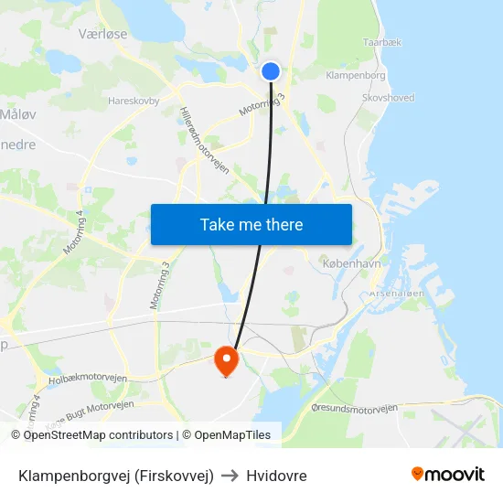 Klampenborgvej (Kanalvej) to Hvidovre map
