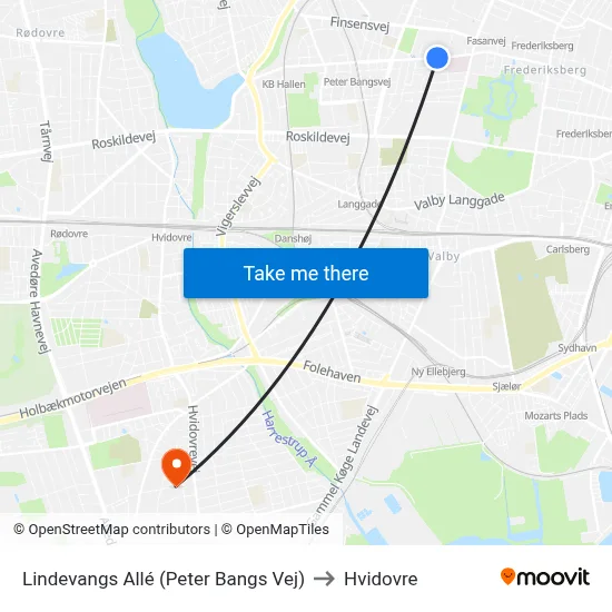 Lindevangs Allé (Peter Bangs Vej) to Hvidovre map