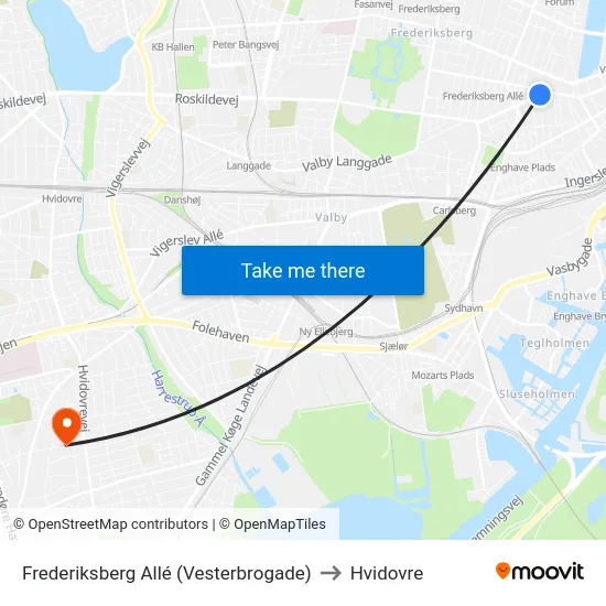 Frederiksberg Allé (Vesterbrogade) to Hvidovre map