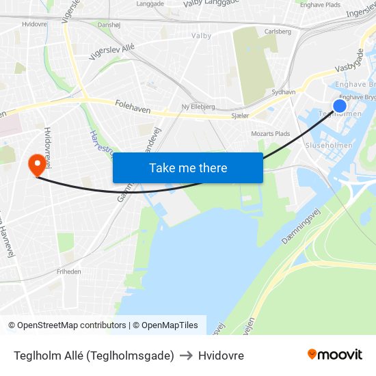 Teglholm Allé (Teglholmsgade) to Hvidovre map