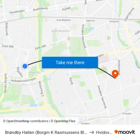 Brøndby Hallen (Borgm K Rasmussens Blvd) to Hvidovre map
