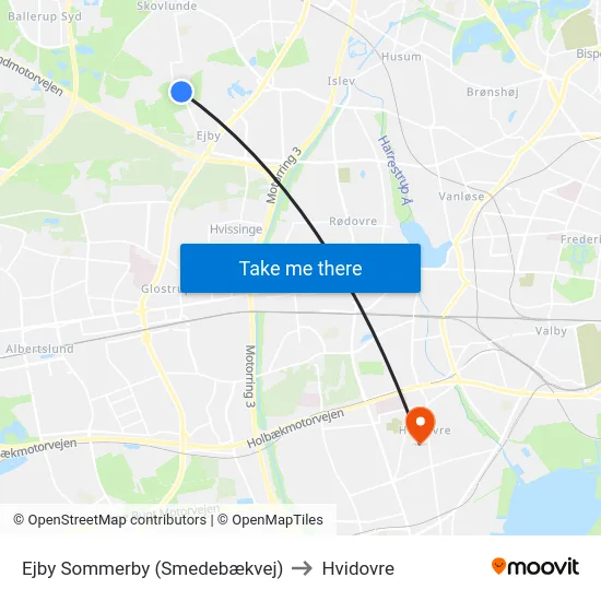 Ejby Sommerby (Smedebækvej) to Hvidovre map