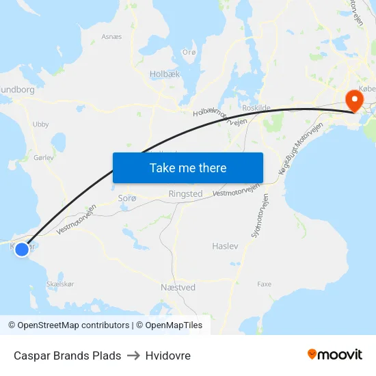 Caspar Brands Plads to Hvidovre map