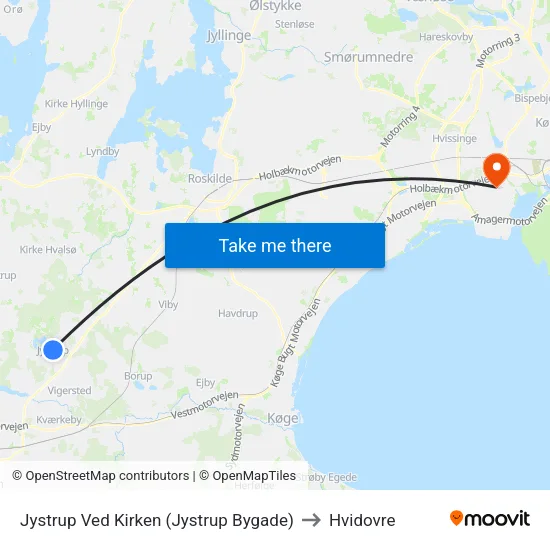 Jystrup Ved Kirken (Jystrup Bygade) to Hvidovre map