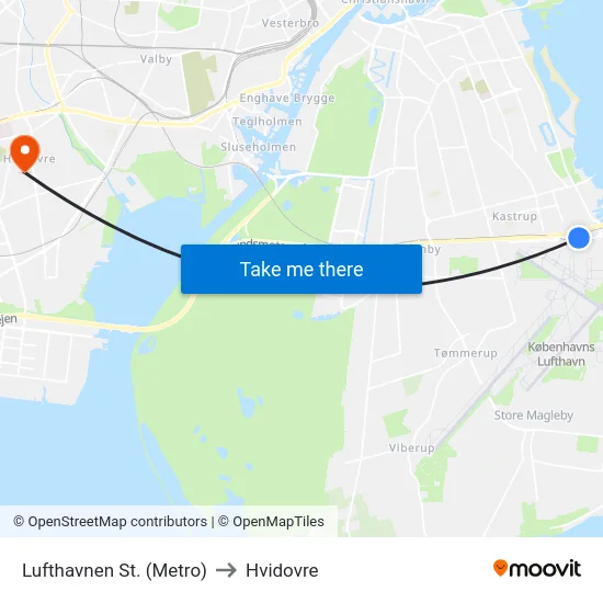 Lufthavnen St. (Metro) to Hvidovre map