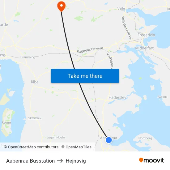 Aabenraa Busstation to Hejnsvig map