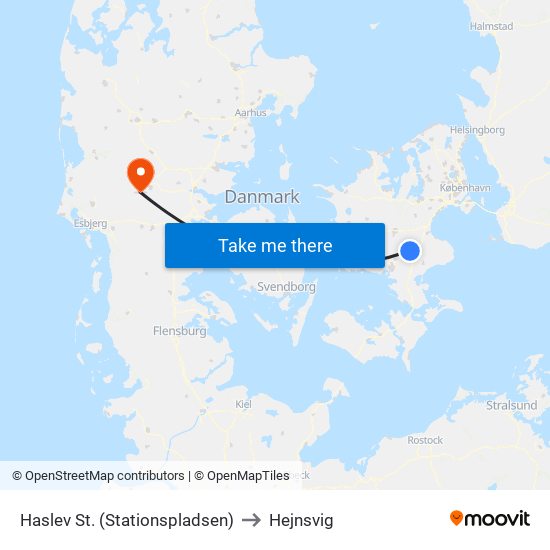 Haslev St. (Stationspladsen) to Hejnsvig map