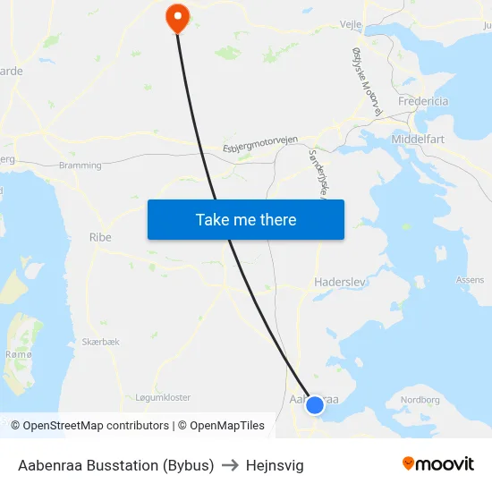 Aabenraa Busstation (Bybus) to Hejnsvig map