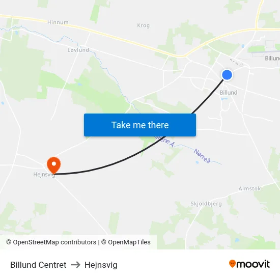 Billund Centret to Hejnsvig map