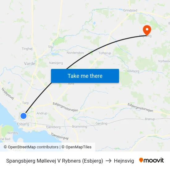 Spangsbjerg Møllevej V Rybners (Esbjerg) to Hejnsvig map