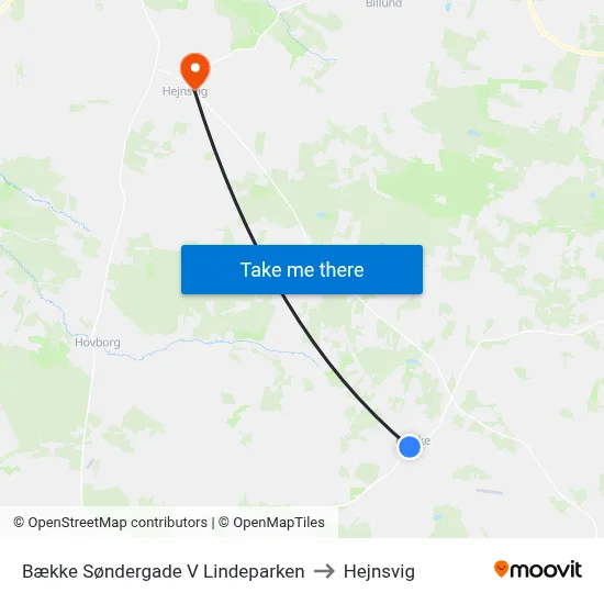 Bække Søndergade V Lindeparken to Hejnsvig map