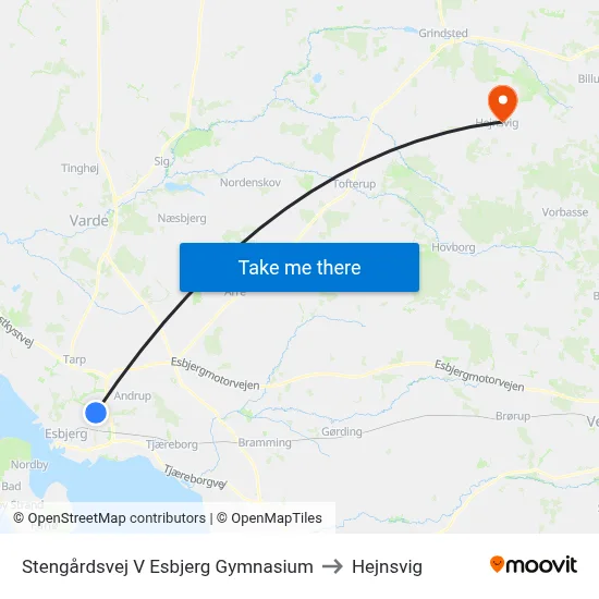 Stengårdsvej V Esbjerg Gymnasium to Hejnsvig map