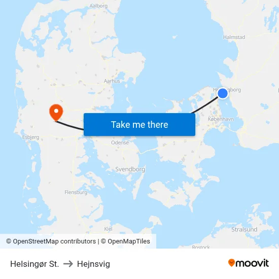 Helsingør St. to Hejnsvig map