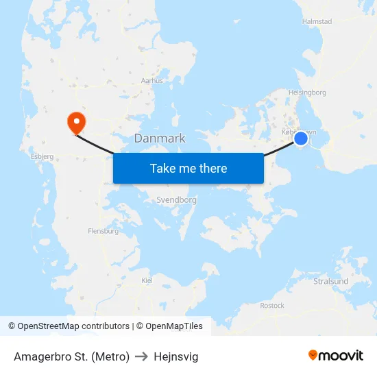 Amagerbro St. (Metro) to Hejnsvig map