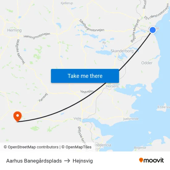 Aarhus Banegårdsplads to Hejnsvig map