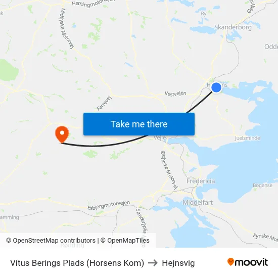 Vitus Berings Plads (Horsens Kom) to Hejnsvig map