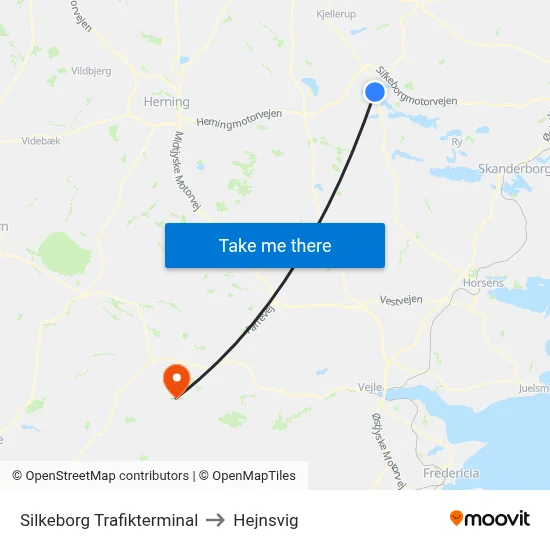 Silkeborg Trafikterminal to Hejnsvig map