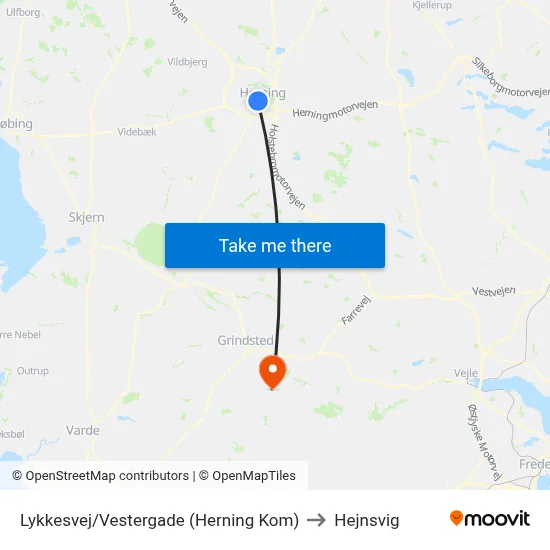 Lykkesvej/Vestergade (Herning Kom) to Hejnsvig map