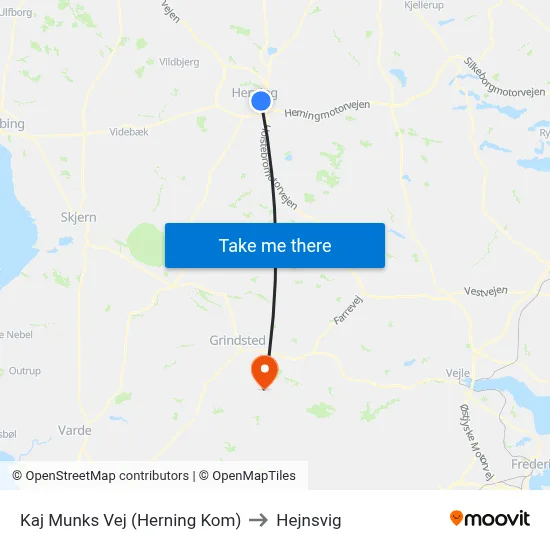 Kaj Munks Vej (Herning Kom) to Hejnsvig map