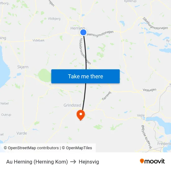Au Herning (Herning Kom) to Hejnsvig map