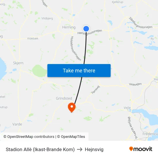 Stadion Allè (Ikast-Brande Kom) to Hejnsvig map