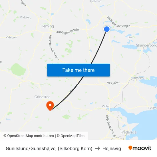 Gunilslund/Gunilshøjvej (Silkeborg Kom) to Hejnsvig map