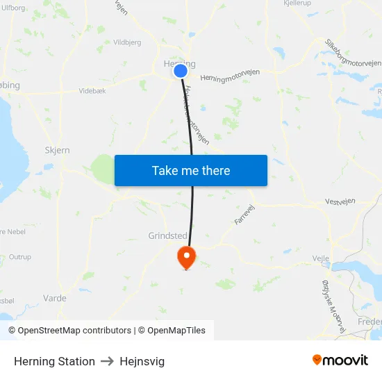Herning Station to Hejnsvig map