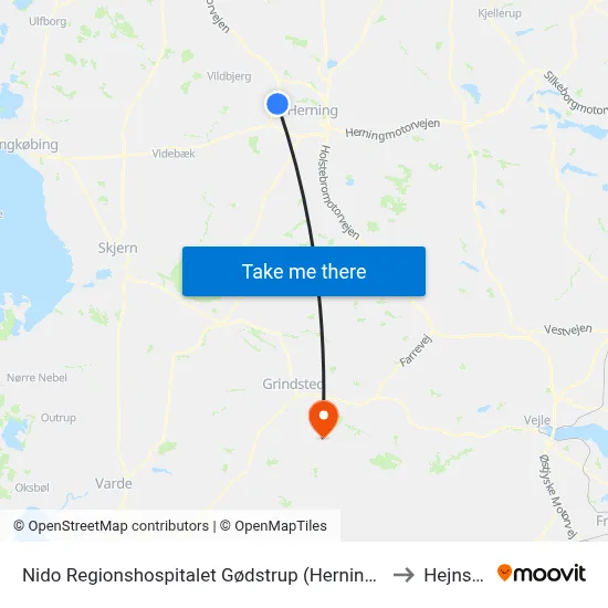 Nido Regionshospitalet Gødstrup (Herning Kom) to Hejnsvig map