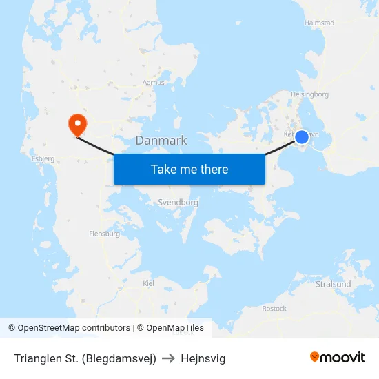 Trianglen St. (Blegdamsvej) to Hejnsvig map