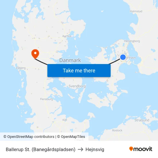 Ballerup St. (Banegårdspladsen) to Hejnsvig map