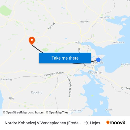 Nordre Kobbelvej V Vendepladsen (Fredericia) to Hejnsvig map