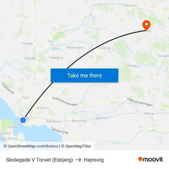 Skolegade V Torvet (Esbjerg) to Hejnsvig map