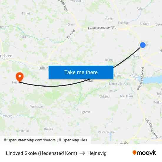 Lindved Skole (Hedensted Kom) to Hejnsvig map